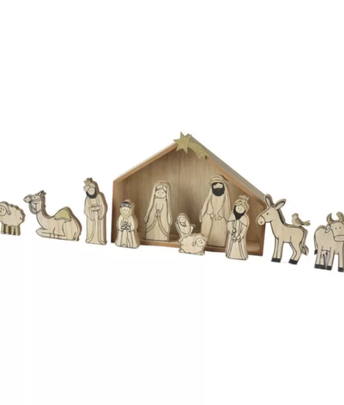 Boutique de Noël Religion & Creches*Wood Grain Nativity Scene, 12 Pcs