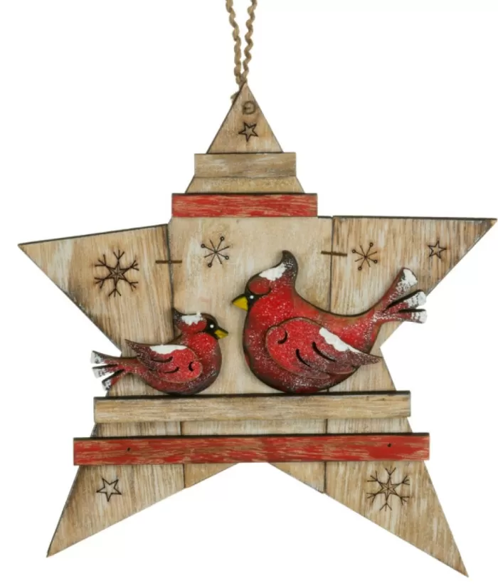 Boutique de Noël Wooden Star With Cardinals