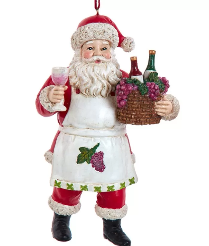 Boutique de Noël Xmas Tree Ornament, Santa With Wine Basket