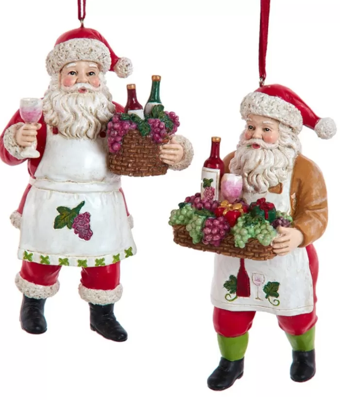 Boutique de Noël Xmas Tree Ornament, Santa With Wine Basket