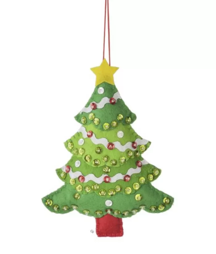 Boutique de Noël Xmas Tree Ornament, Woollen Sequined Christmas Tree, 8"