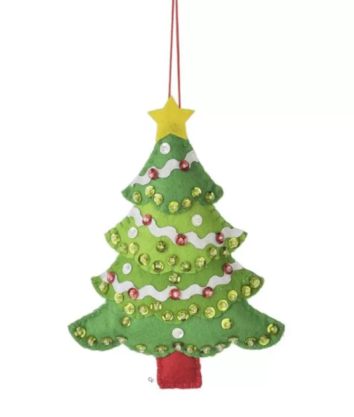 Boutique de Noël Divers*Xmas Tree Ornament, Woollen Sequined Christmas Tree, 8"