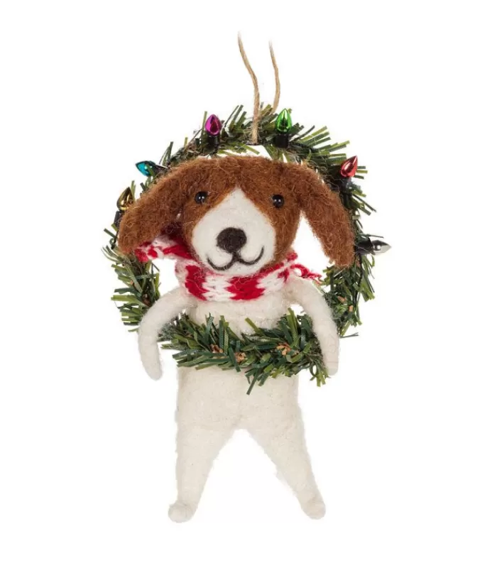 Boutique de Noël Chiens*Xmas Tree Ornament, Woolly Dog With Christmas Wreath