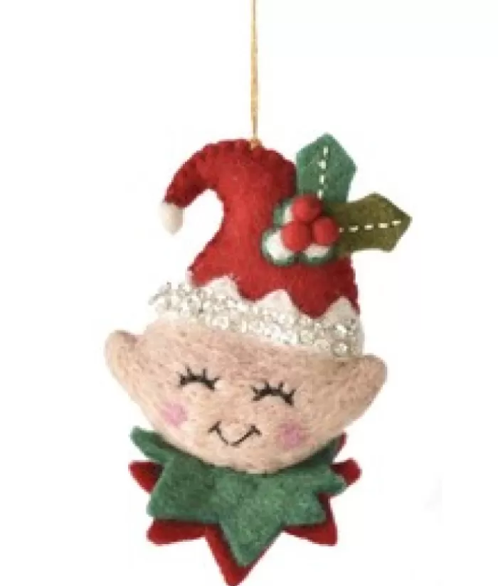 Boutique de Noël Gnomes & Lutins*Xmas Tree Ornament, Woolly Elf'S Head With Holly