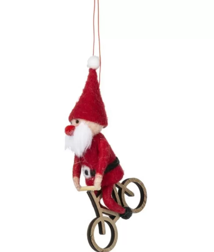 Boutique de Noël Gnomes & Lutins*Xmas Tree Ornament, Woolly Gnome On A Bicycle