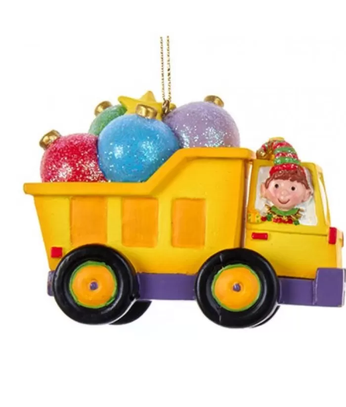 Boutique de Noël Yellow Dump Truck With Ornaments.