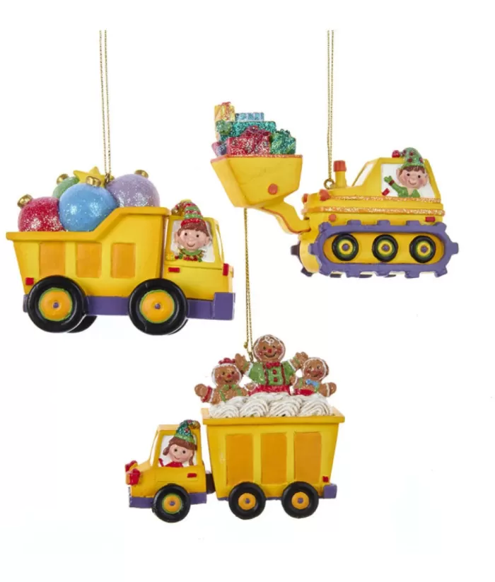 Boutique de Noël Yellow Dump Truck With Ornaments.