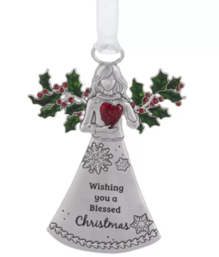 Boutique de Noël Zinc Angel Ornament, With Christmas Blessings