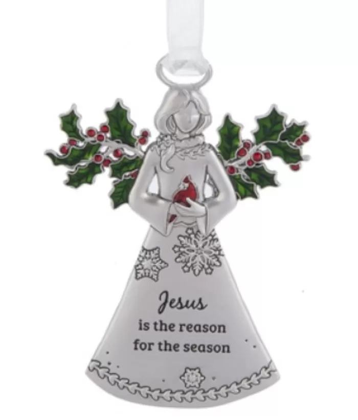 Boutique de Noël Zinc Angel Ornament, With "Jesus" Message