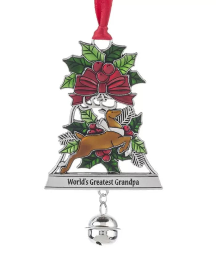 Boutique de Noël Sentiments*Zinc Bell Shaped Ornament, Featuring A Deer And Holly "World`S Greatest Grandpa"