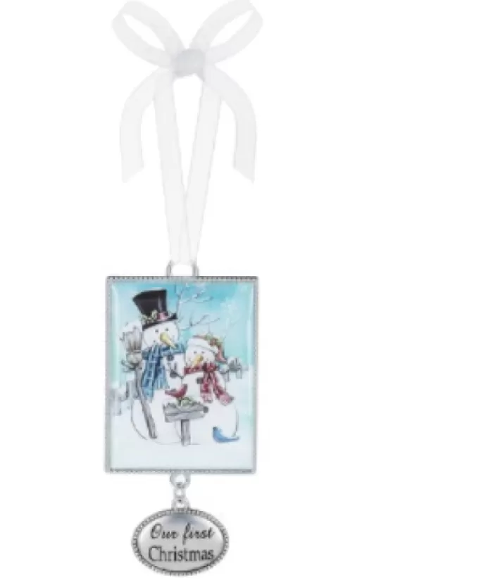 Boutique de Noël Bonhommes De Neige*Zinc Plaque Ornament, 2In, With Snowmen And Message (1St Xmas)